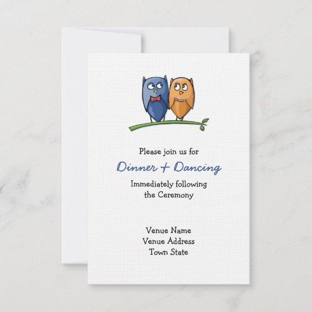 Owl Love Wedding Reception Card (Front)
