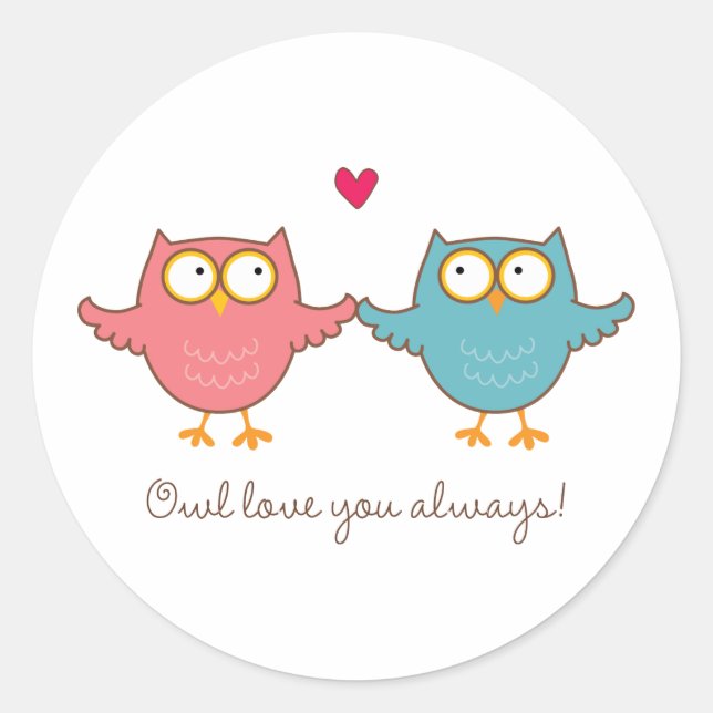 owl love you classic round sticker (Front)