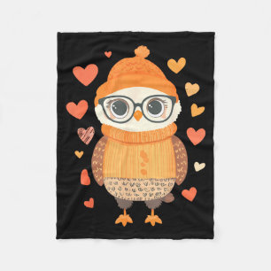 Owl Lover Heart Girls Valentine’s Day Women Owl  Fleece Blanket