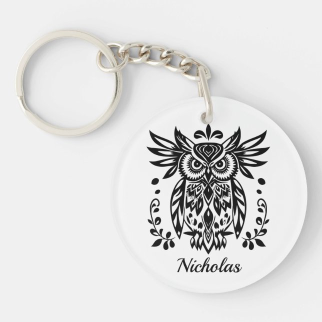 Owl Lovers Rustic Woodlands Black White Bohemian  (Devant)