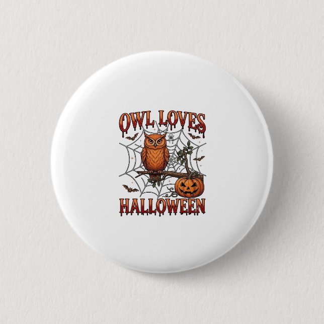Owl Loves Halloween Orange Spider Web Pumpkin_1 2 Inch Round Button (Front)