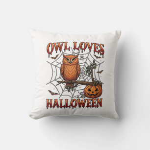 Owl Loves Halloween Orange Spider Web Pumpkin_1 Throw Pillow