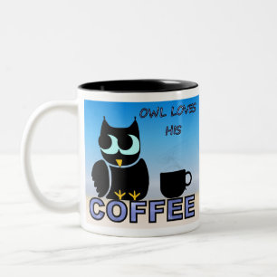 Owl Loves His Coffee Two-Tone Coffee Mug