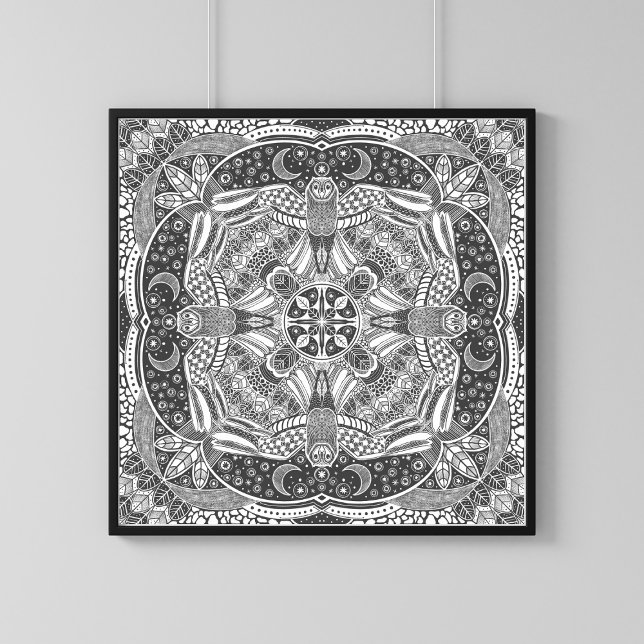 Owl Mandala Magical Nature Art Print (Nature Mandala Art  -  Choose Your Own Background Color by Editing Now!)
