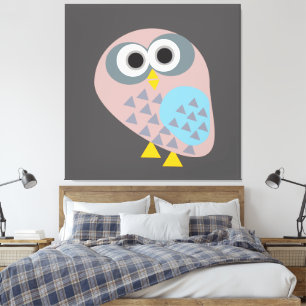 Owl mauve gray blue canvas print