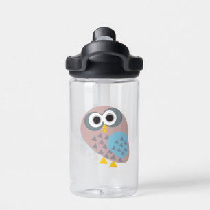 Owl mauve gray blue water bottle