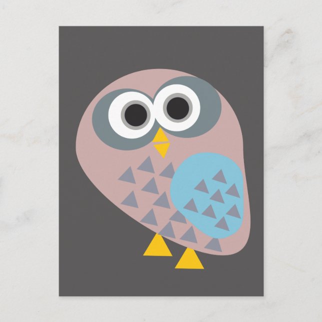 Owl mauve grey blue postcard (Front)