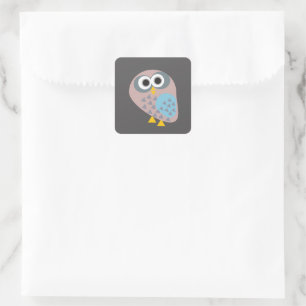 Owl mauve grey blue square sticker