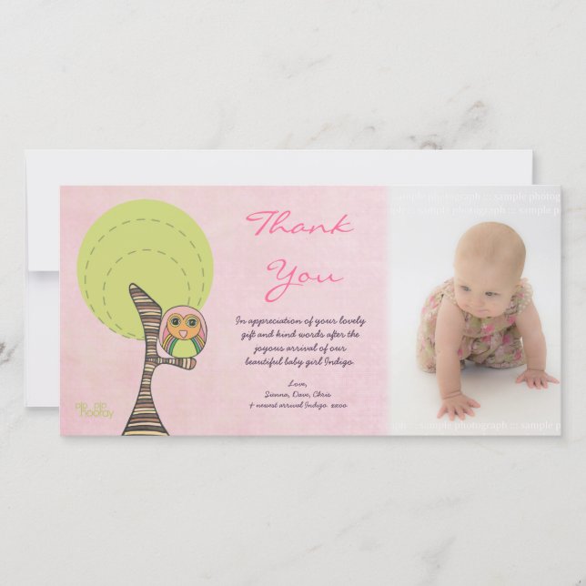 Owl Merci Nouveau bébé fille Arrivée Cadeau photo (Devant)