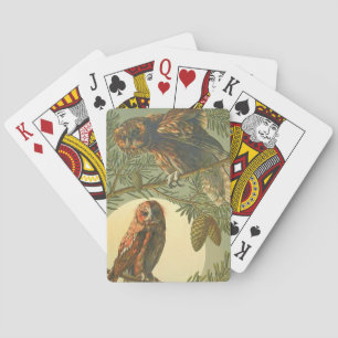 Owl moon Art nouveau Anton Seder brown green Playing Cards