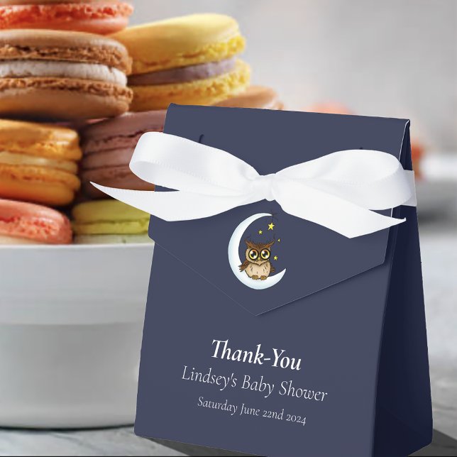 Owl Moon Blue Cute Stars Baby Shower Favor Box (Creator Uploaded)