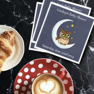 Owl Moon Blue Cute Stars Baby Shower Napkin