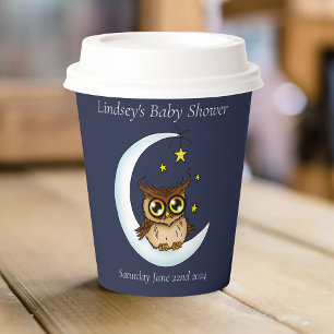 Owl Moon Blue Cute Stars Baby Shower Paper Cups