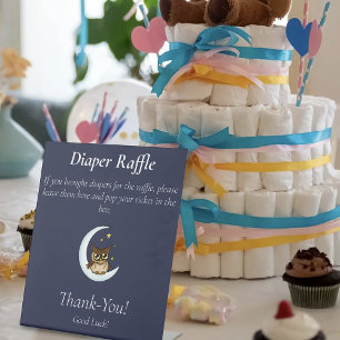 Owl Moon Blue Cute Stars Baby Shower Pedestal Sign