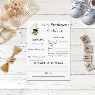 Owl Moon Blue Cute Stars Baby Shower Predictions  Enclosure Card