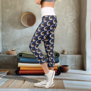 Owl Moon Blue Cute Stars Capri Leggings