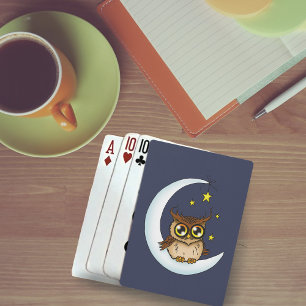 Owl Moon Blue Cute Stars Playing Cards