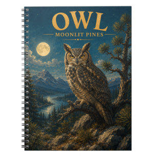 Owl Moonlit Pines Watercolor GeoSaga Notebook