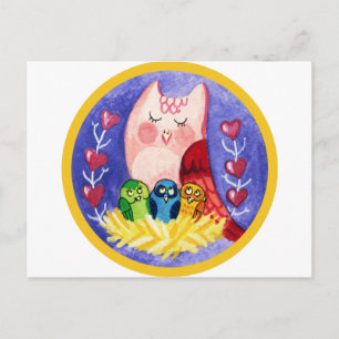 Owl mother of triplets postcard