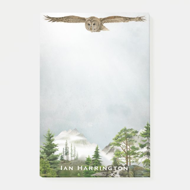 Owl Mountain Landscape Nature Lover Monogram Name Post-it Notes (Front)