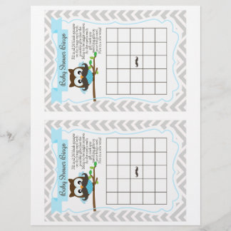 Owl Mustache Baby shower Bingo Game, 2 une page