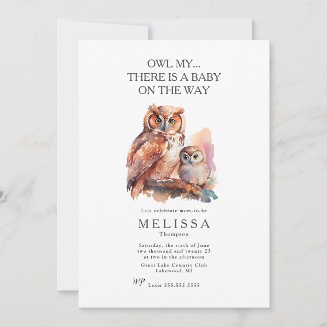 Owl My ... Belle invitation au Baby shower (Devant)