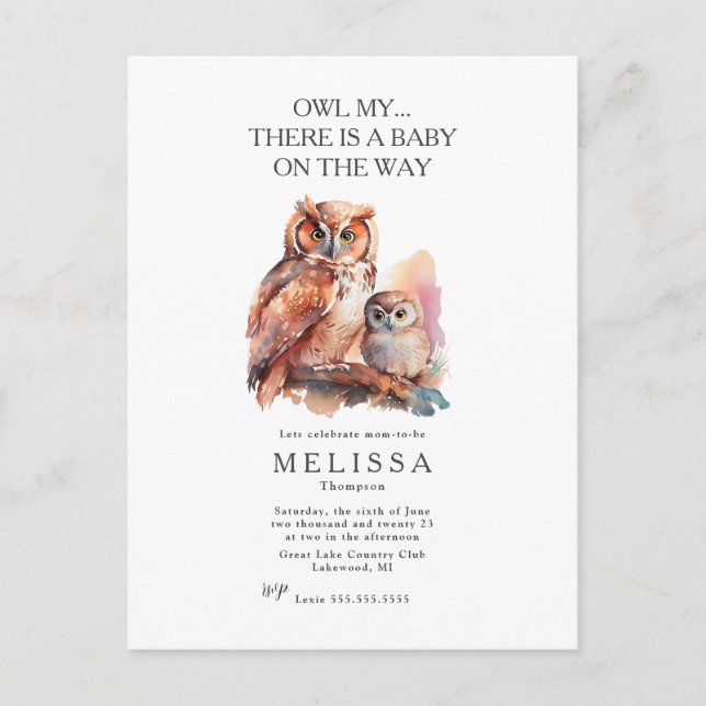 Owl My ... Cute Baby Shower invitation Postcard (Front)