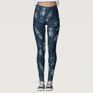 Owl Nature Oiseaux Art in Blue Leggings