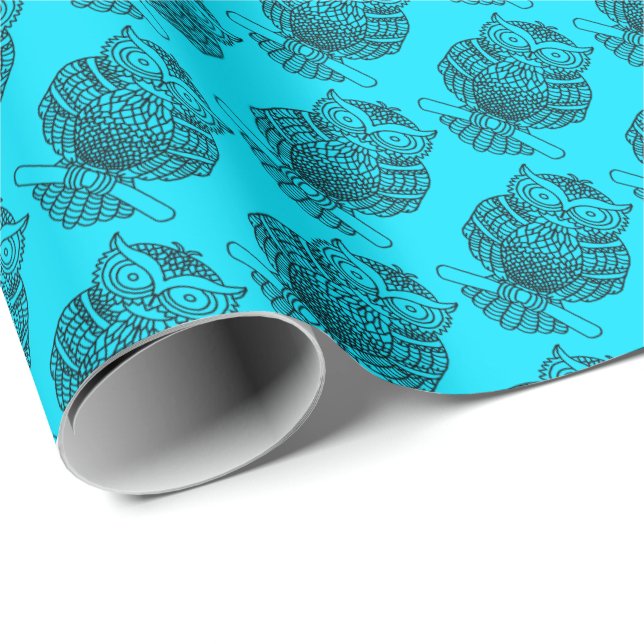 Owl (neon blue) - Wrapping Paper (Roll Corner)