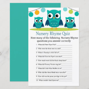 Owl Nursery Rhyme Quiz baby shower game