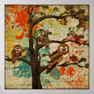 Owl Oak Art Poster