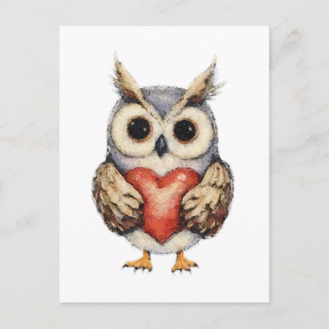 Owl of Love - Heartwarming Owl Painting Postcard (Front)