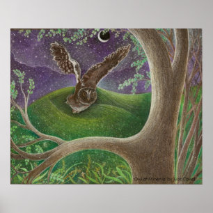 'Owl of Minerva' Art Poster bronze matte uv