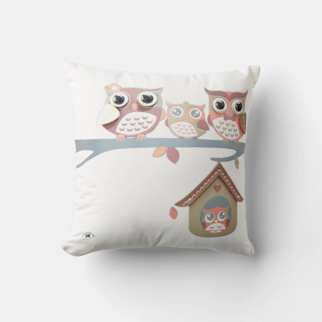 Owl of Sweden Throw Pillow (Front)