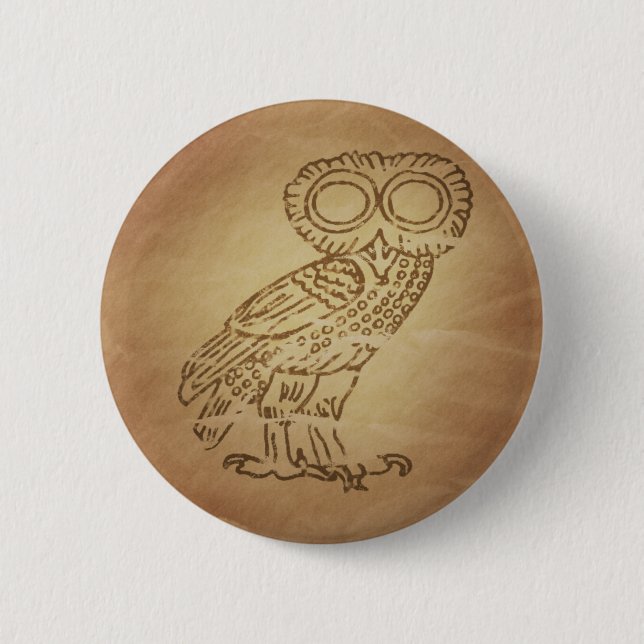 Owl of Wisdom Greek 2 Inch Round Button (Front)