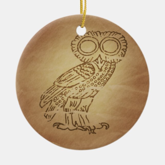 Owl of Wisdom Greek Ceramic Ornament (Front)