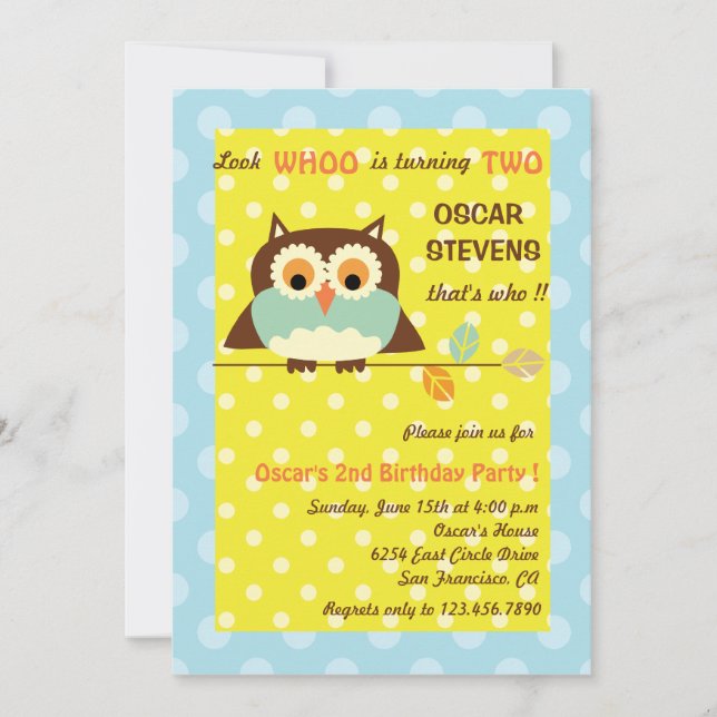Owl on a branch - Birthday invitations 1 (Front)