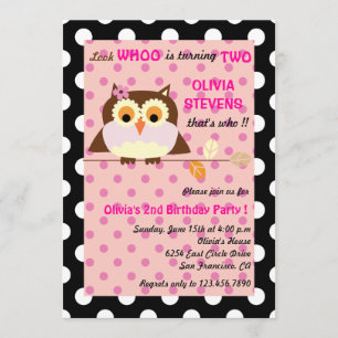 Owl on a branch - Birthday invitations 2