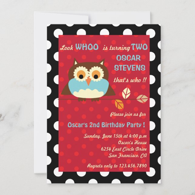 Owl on a branch - Birthday invitations 5 (Front)