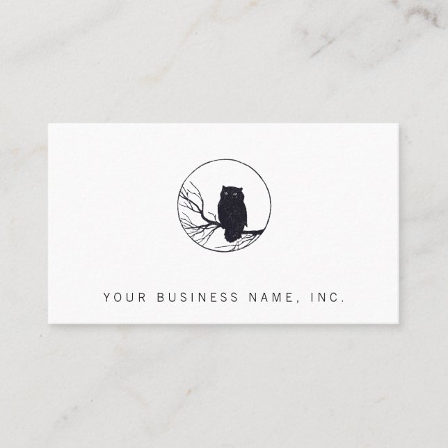 Owl on a Branch in a Circle Business Card (Front)