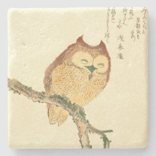 Owl on a branch Vintage Fine Art Limestone Coaster