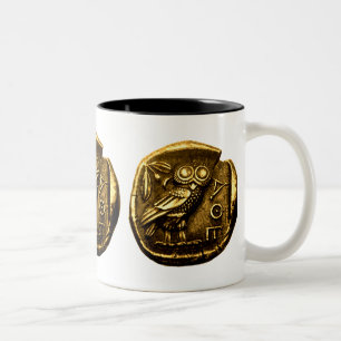 Owl on ancient greek coin Two-Tone coffee mug