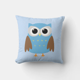 Owl on Baby Blue and White Polka Dot Throw Pillow