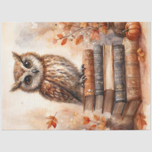 Owl on Books Autumn Watercolor Tissue Paper