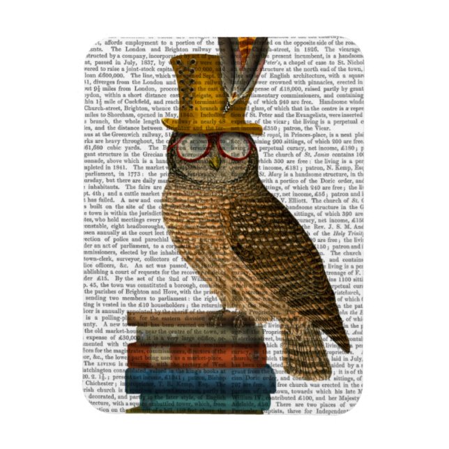Owl On Books Magnet (Vertical)