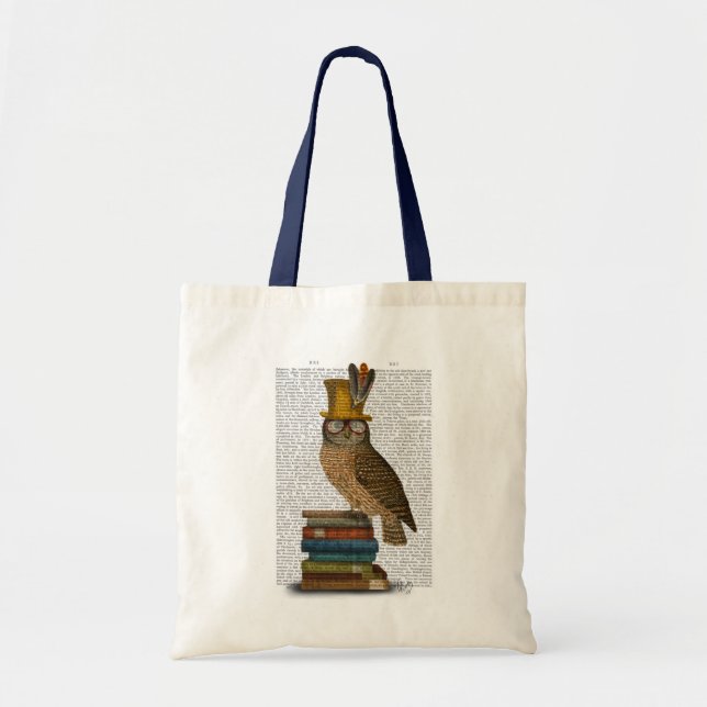 Owl On Books Tote Bag (Front)