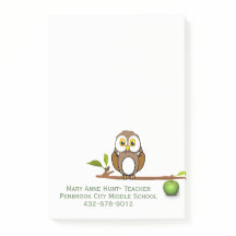 Owl on Branch Custom Teacher's Note Pad