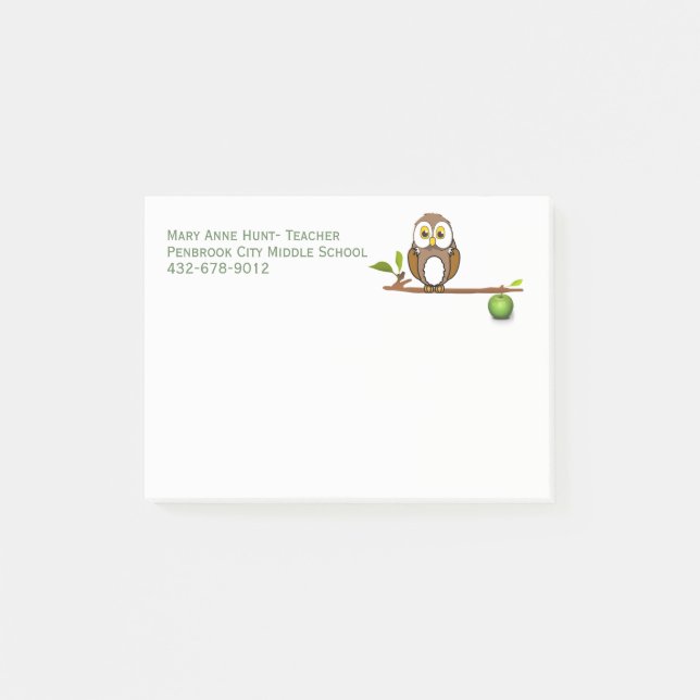 Owl on Branch Custom Teacher's Small Note Pad (Front)