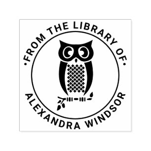 Owl on Branch Library Book Name Self-inking Stamp