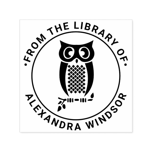 Owl on Branch Library Book Name Self-inking Stamp (Design)